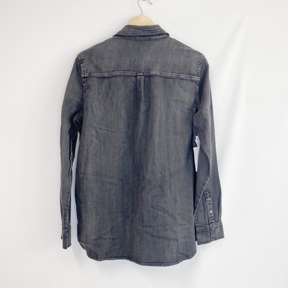 GUESS Collar Chain Chambray snap button shirts black  L - Picture 4 of 9
